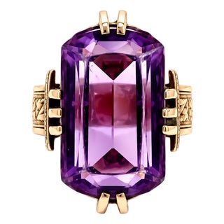 Antique Victorian 10k Rose Gold Amethyst Solitaire Ring, Size 4.75 For Sale