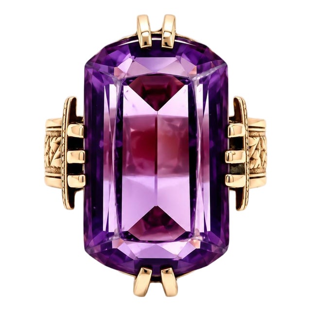 Antique Victorian 10k Rose Gold Amethyst Solitaire Ring, Size 4.75 For Sale