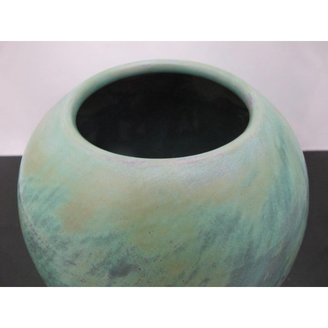 Turquoise Turquoise Mottled Earth Tone Spherical Studio Pottery Vase Jar For Sale - Image 8 of 8