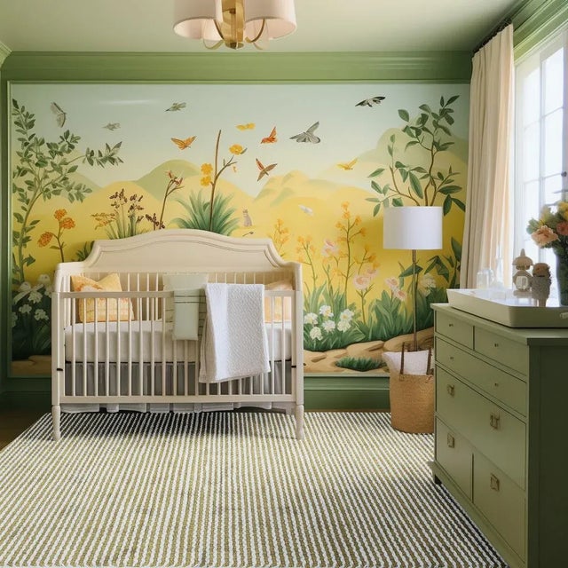 Transitional Part & Parcel Goods Textured Scallop Stripe Runner, 2’6”x12’, Moss and Pale Blue For Sale - Image 3 of 5