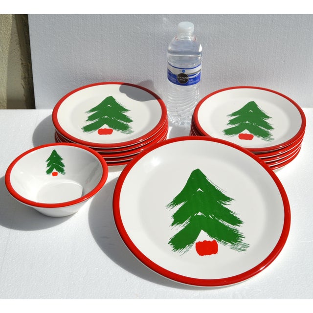 Set 12 Pfaltzgraff Marimekko Oy Christmas Tree Red Band Design Dinnerware Late 20th Century For Sale - Image 9 of 16