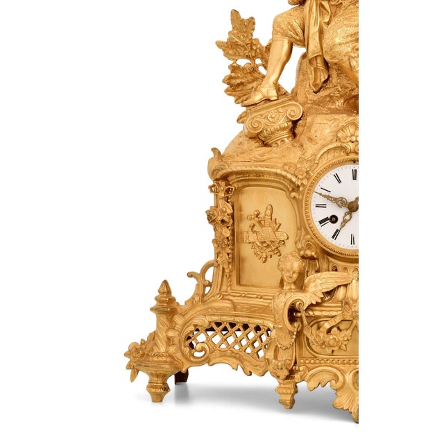 French French Napoleon III Gilt Bronze Figural Mantel Clock, Early 19th Century For Sale - Image 3 of 11