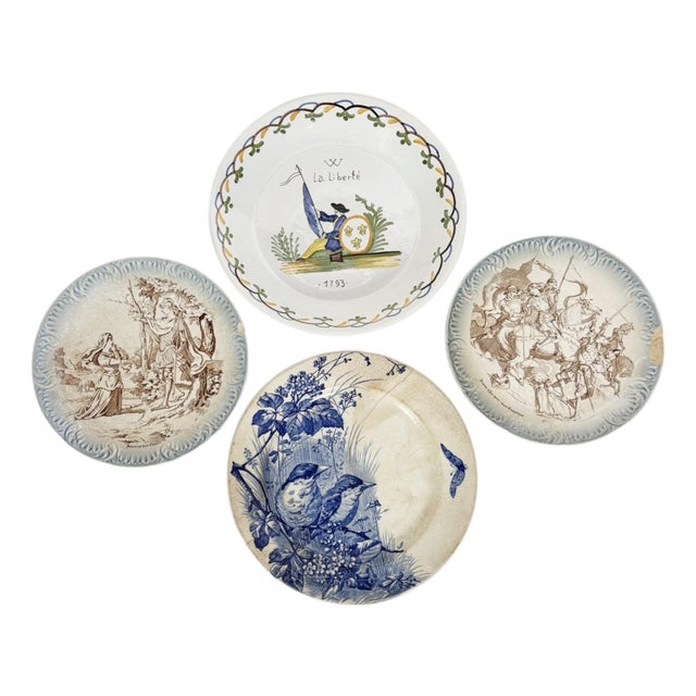Vintage Plates with Various Illustrations, 1950, Set of 4 For Sale