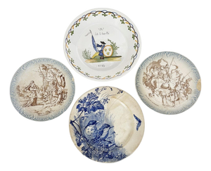 Vintage Plates with Various Illustrations, 1950, Set of 4