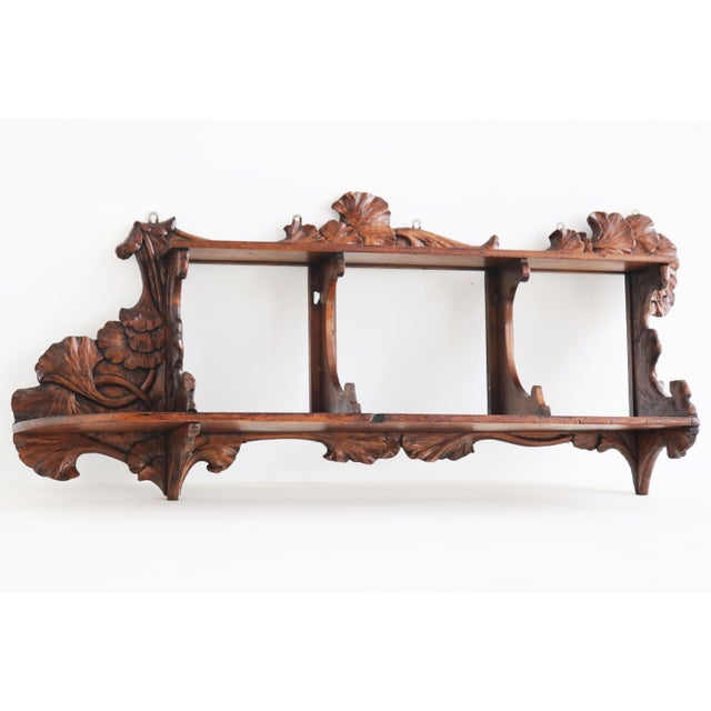Antique Art Nouveau Ginko Wall Shelf in Walnut, France, 1900 For Sale - Image 16 of 16