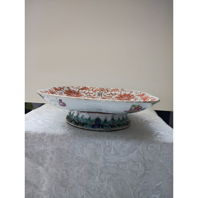 Vintage Chinese Iron-Red Enamel Lobed Square Dish With Lotus Scroll & Shou Characters For Sale - Image 9 of 10