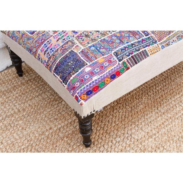 Tribal Modern Upholstered Ottoman Coffee Table For Sale - Image 4 of 9