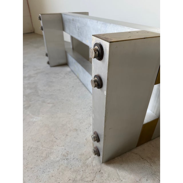 1970s Paul Mayen for Habitat Architectural Aluminum & Brass Rectangular Coffee Table Base For Sale - Image 12 of 12