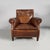England Ant Nouveau armchairs with armrest in brown leather, 1920s Pair of brown leather armchairs. The squared backrest...