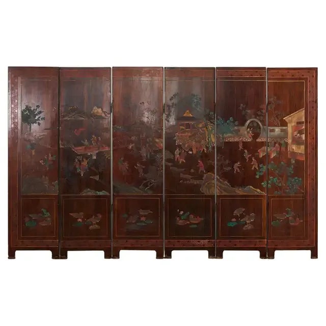 Chinese Export Lacquered Six Panel Coromandel Landscape Screen For Sale - Image 13 of 13