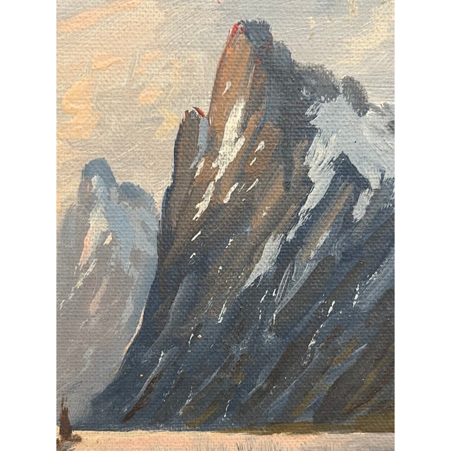 Vintage Signed K. Fjeilberg Mountain Landscape Painting With Sailboats in Gilt Wood Frame Possibly 1930s Norway. For Sale - Image 9 of 10