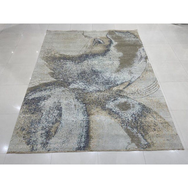 Ecru 8x10 Gray Classic Lydia Silver Hand Knotted Wool Abstract Modern Carpet Rug For Sale - Image 8 of 8