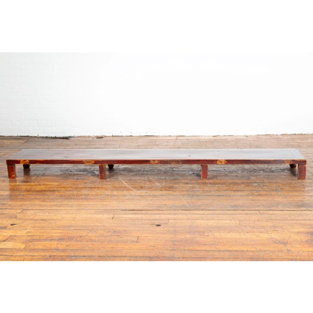 Chinese Vintage Low Kang Table with Distressed Patina and Carved Feet For Sale - Image 4 of 13