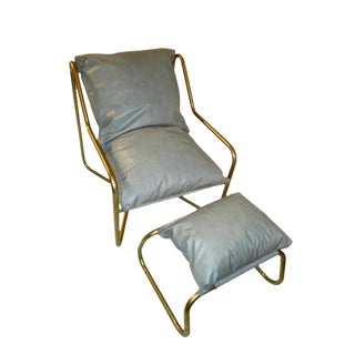 Chrome Sling Chair & Ottoman For Sale