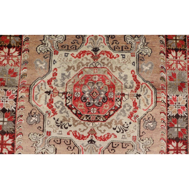 Vintage Turkish Oushak Floral Medallion Design in Camel, Black, Red, Gray & Tan For Sale - Image 11 of 14