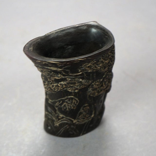 Early 20th Century Asian Carved Libation Cup, Genre Scene with Men in Chess Game, Early 20th Century For Sale - Image 5 of 7