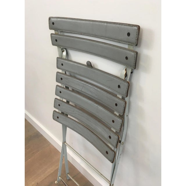 Zanotta, Grey Leather and White Lacquered Metal Folding Chairs, Italian - A Pair For Sale - Image 12 of 13