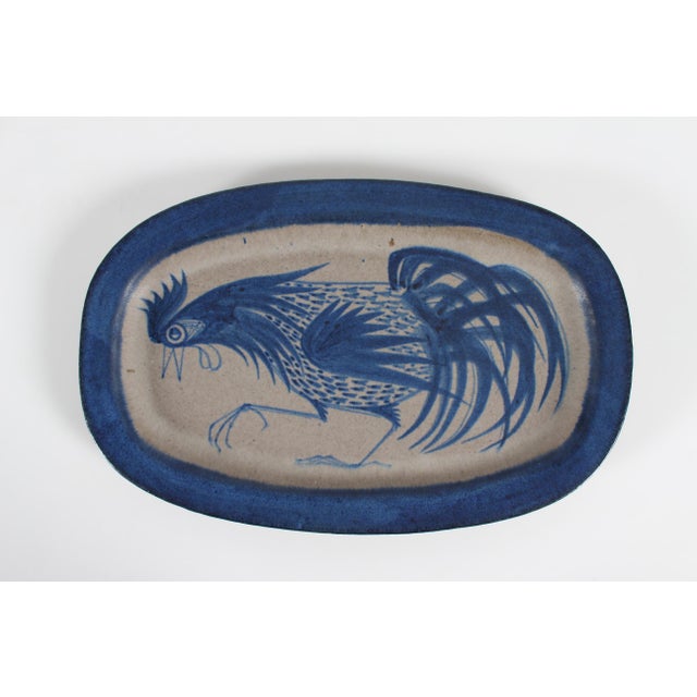 Large Mid-Century Danish Oblong Ceramic Decorative Platter in Blue and Grey from Thomas Toft, 1960s For Sale - Image 6 of 6