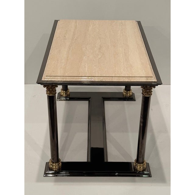 Marble Brass & Tinted Steel Hollywood Regency Cocktail Table For Sale - Image 13 of 13