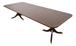 Kindel Furniture Georgian Banded Mahogany Double Pedestal Extension Dining Table, Newly Refinished