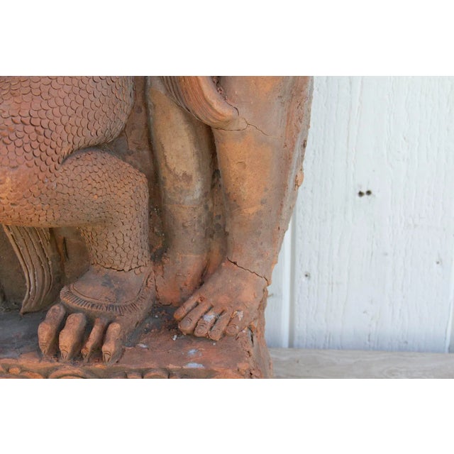 Metal Large Antique Thai Terracotta Mythical Statue For Sale - Image 7 of 11
