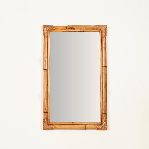 Wood Mid-Century Italian Rectangular Mirror in Bamboo and Rattan, Italy, 1970s For Sale - Image 7 of 11