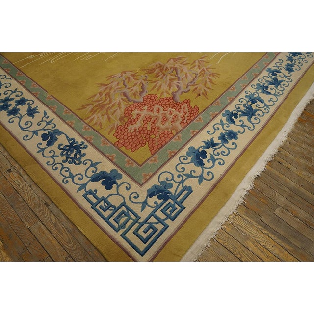 Traditional Display of Chinese Culture on a Yellow Background Color Antique Chinese Art Deco Rug For Sale - Image 10 of 10