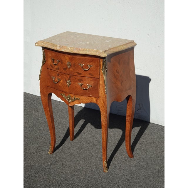 French Antique French Louis XVI Marble Top Nightstand With Brass Ormolu For Sale - Image 3 of 17