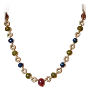 Bochic "Capri" Vintage Diamond, Ruby & Fancy Sapphire Necklace Set in 18K & Silver