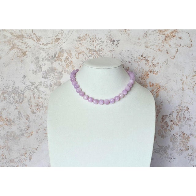 Lavender Chatoyant Kunzite Necklace With Vintage Crystal Clasp For Sale - Image 4 of 10