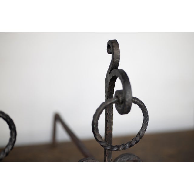 Italian Brutalist Hand-Forged Fireside Andirons, 1970s, Set of 2 For Sale - Image 11 of 14