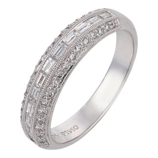 Vintage Diamond Platinum Half Eternity Band, Size 6.5 For Sale