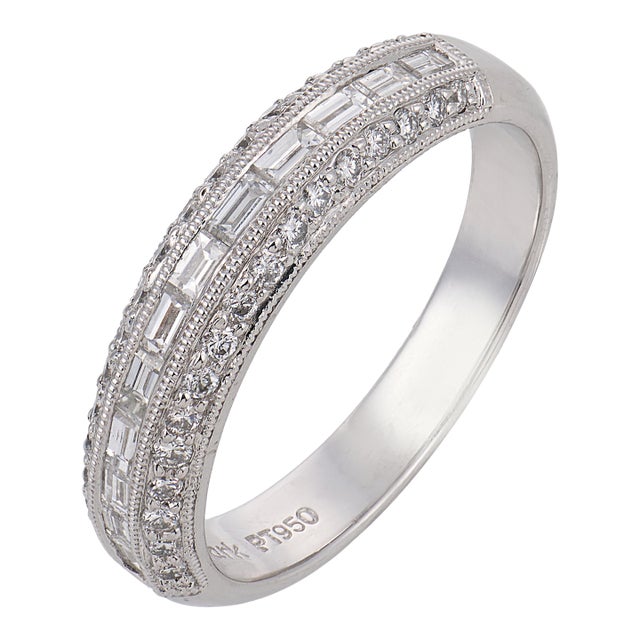 Vintage Diamond Platinum Half Eternity Band, Size 6.5 For Sale