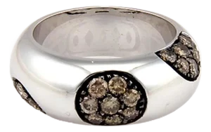 Mid 20th Century Koesia Champagne Diamond 18k White Gold Dome Band Ring - Size 6.5