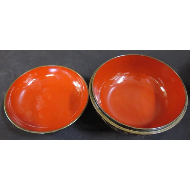 This rare pair of early 20th century Japanese covered Karabitsu bowls are beautifully designed in lacquer ware with a...