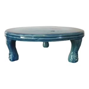 Antique 19th Century Chinese Peacock Blue Porcelain Altar Fruit Stand