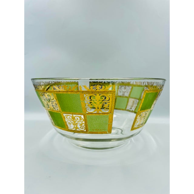Culver Ltd. Mid 20th Century Mid-Century Modern Culver Prado 22k Gold & Green Glass Serving Bowl For Sale - Image 4 of 10
