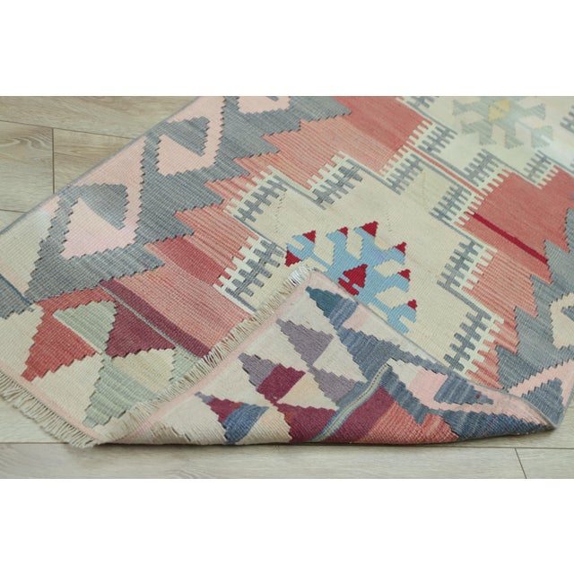 1970s Scandinavian Blue Flamestich Kilim Runner For Sale - Image 10 of 11