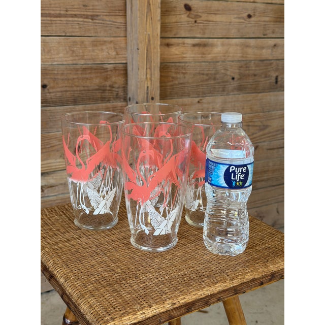 Set of 4 Monumental Coastal Vintage Pink Flamingo Cocktail Drinking Glasses For Sale - Image 10 of 11