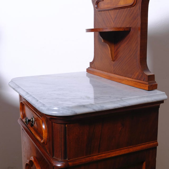 Antique Bedside Tables with Marble Backsplashes and Bases, Late 19th Century, Set of 2 For Sale - Image 9 of 18