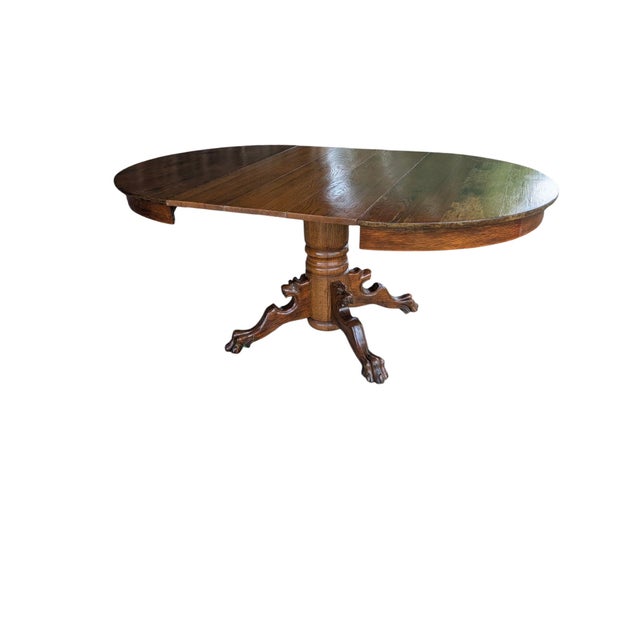 Antique Carved Oak Lion Head Pedestal Dining Table With 3 Leaves - 42" to 69" For Sale - Image 12 of 16
