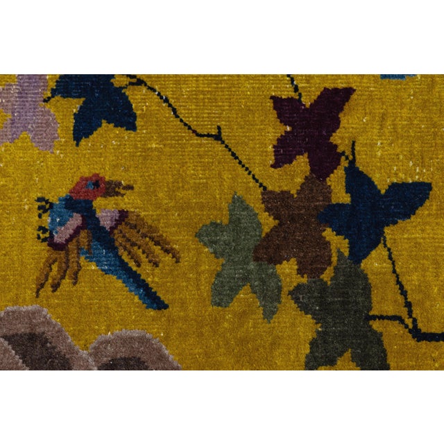 Antique Chinese Art Deco "Peking" Gold Wool Area Rug Garden Motif (1920s) For Sale In New York - Image 6 of 12