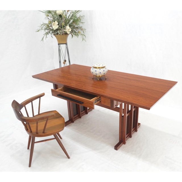 Brown Arts and Crafts Style Solid Teak Partner's Desk, Architectural Studio Made For Sale - Image 8 of 18