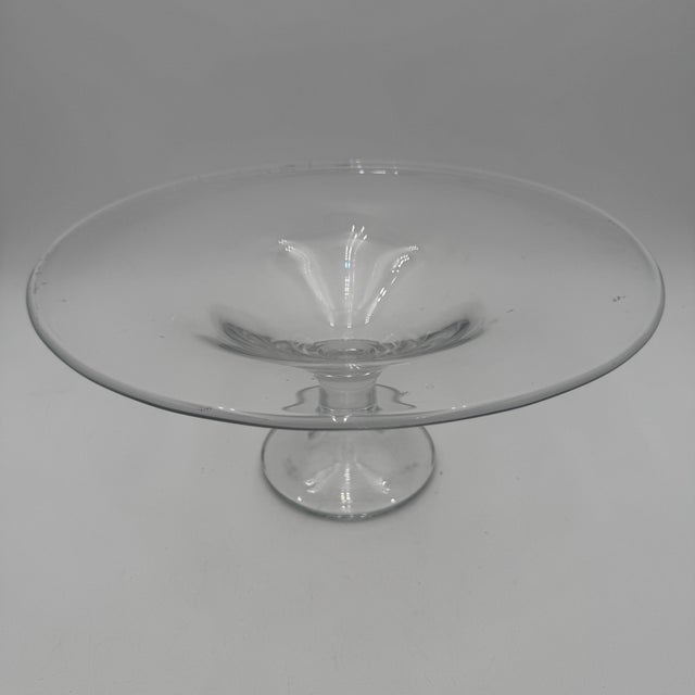 Transparent Vintage Hand Blown Krosno Centerpiece Bowl Poland 14"x6.5" For Sale - Image 8 of 8