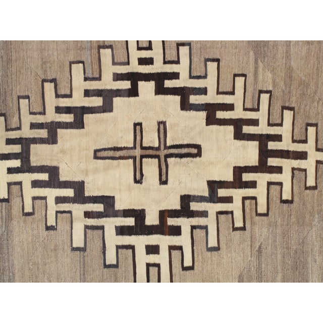 Antique Navajo Carpet, Handmade Wool, Neutral colors, Ivory, Beige, Gray & Brown For Sale - Image 15 of 17