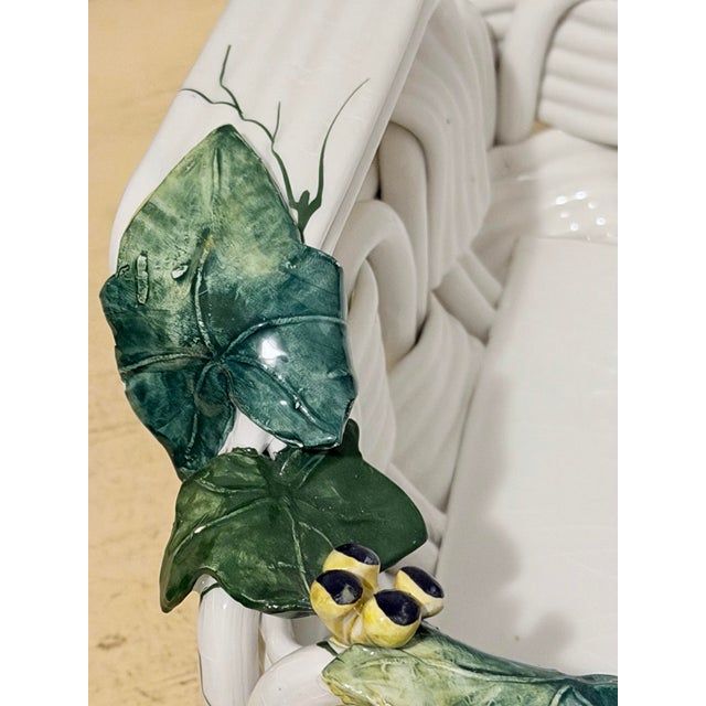 White Mid 20th Century Italian Majolica Center Piece in the Form of a Large Basket Weave. For Sale - Image 8 of 10