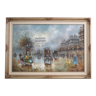 J. Gaston Paris Street Oil Painting on Canvas For Sale