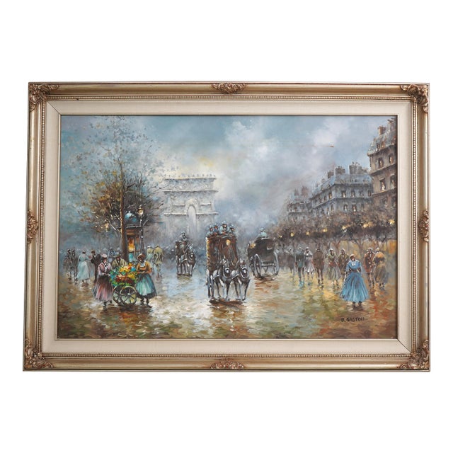 J. Gaston Paris Street Oil Painting on Canvas For Sale