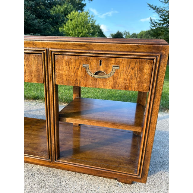 1970s Drexel Heritage Accolade Campaign Console Table - Vintage Sideboard or Sofa Table With Brass Hardw For Sale - Image 5 of 12
