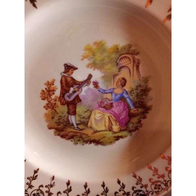 Art Deco Vintage Porcelaine De France Courting Scene Gilded Decorative Plate For Sale - Image 3 of 7